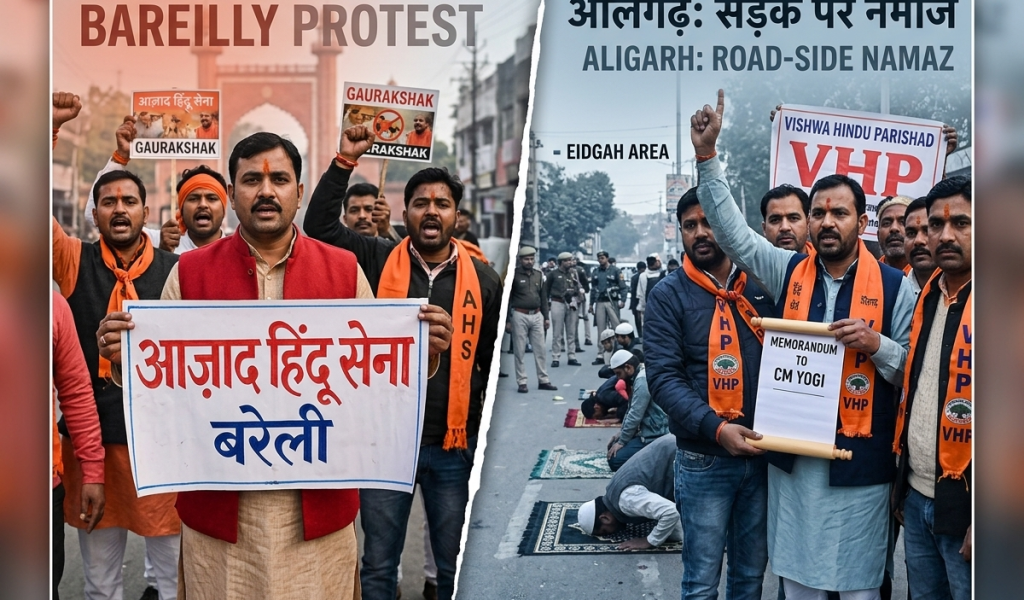 Bareilly Protest News: बरेली में आजाद हिंदू सेना का प्रदर्शन, अलीगढ़ में सड़क पर नमाज का विरोध
